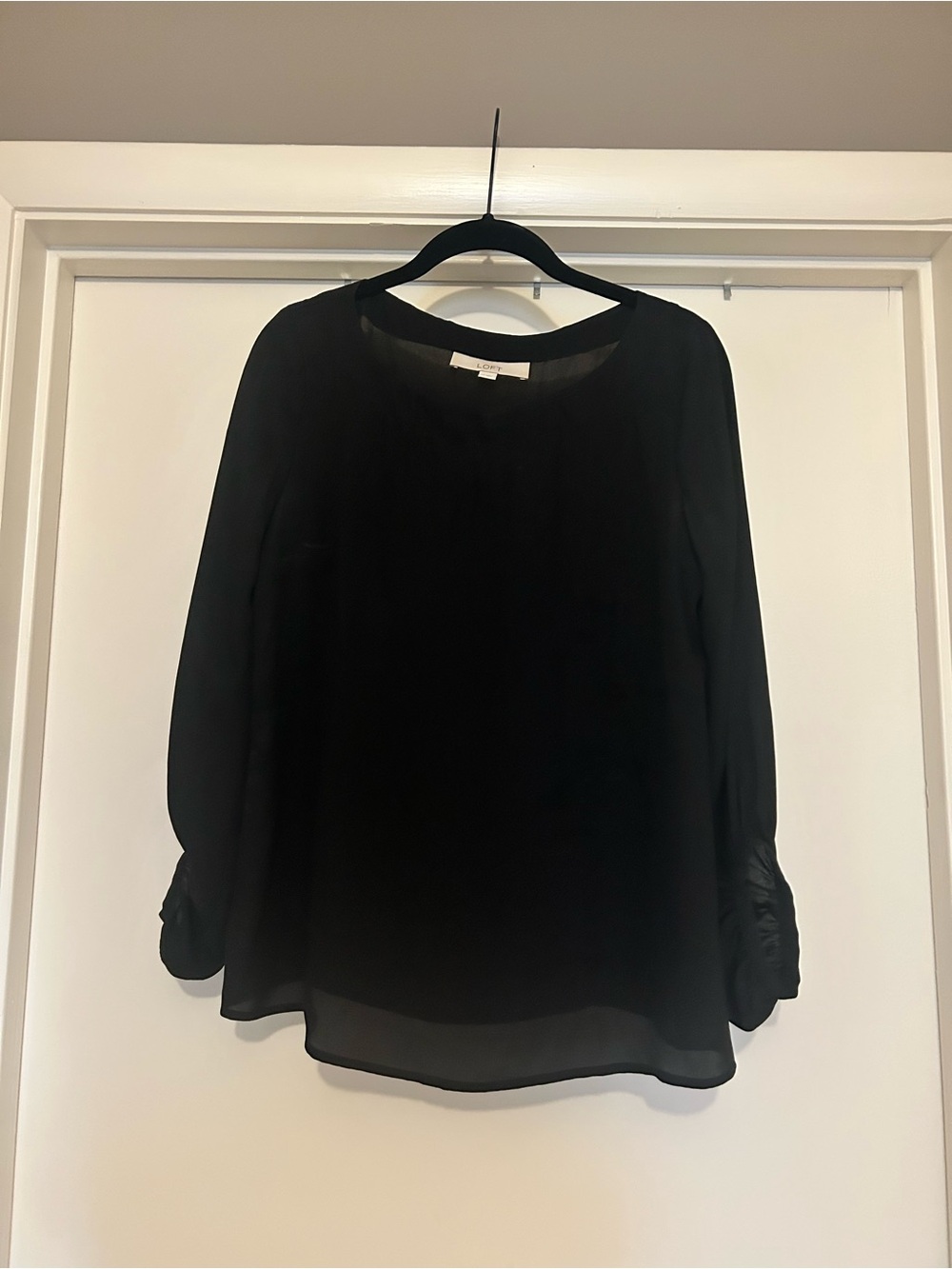 LOFT Black Sheer Boat-Neck Blouse